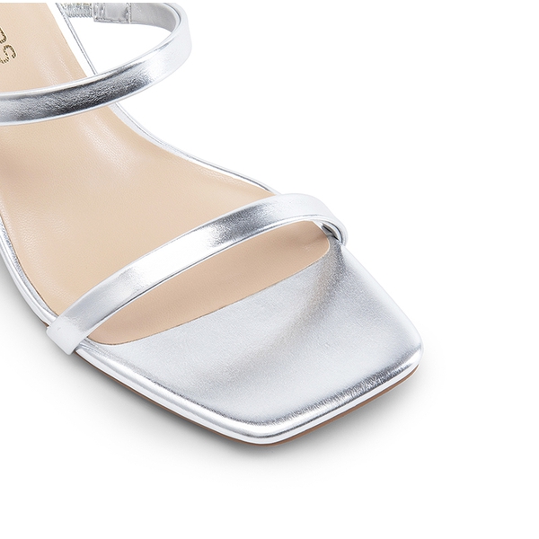 Minimalist Thin-Strap Block Heel Sandals - SILVER - 4
