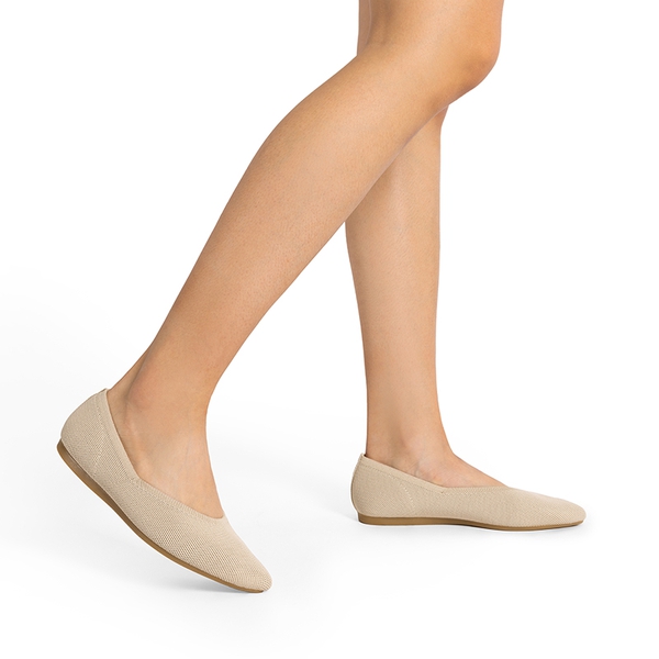 Women's Pointed Toe Knit Slip-On Flats - NUDE - 6