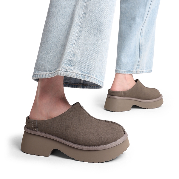 [FuzzyEASY Rhea] Women's Geta-Inspired Slip-On Mules - TAUPE - 5