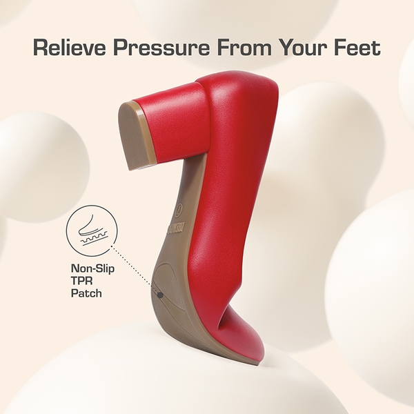 Non-slip Arch Support Cushioned Pumps - RED-PU - 4
