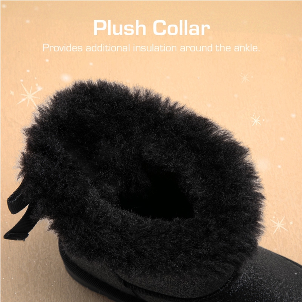 [FuzzyChic TeddyCozy] Kid's Suede Bow Snow Boots - BLACK/GLITTER - 2