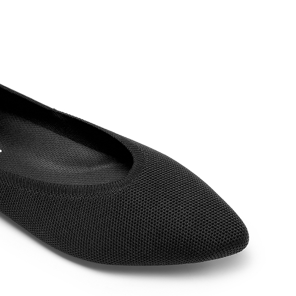 Women's Pointed Toe Knit Slip-On Flats - BLACK - 4