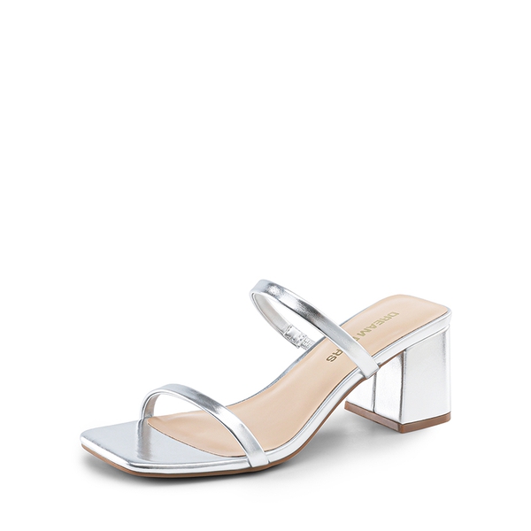 Minimalist Thin-Strap Block Heel Sandals - SILVER -  0