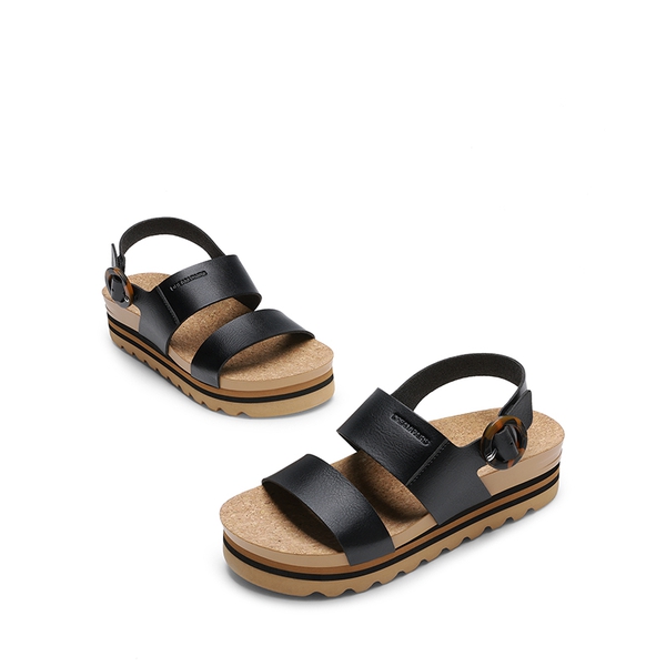Vegan Leather Arch Support Platform Sandals - BLACK - 4