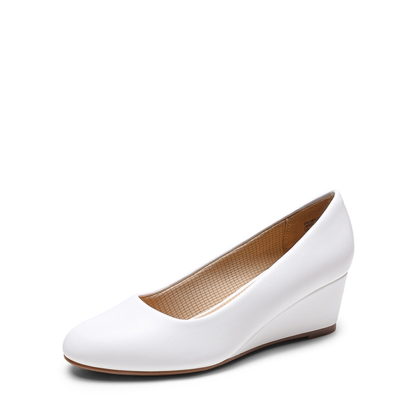 Classic Slip-On Wedge Heel Pumps - WHITE -  0
