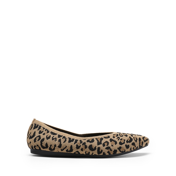 Women's Pointed Toe Knit Slip-On Flats - LEOPARD - 1