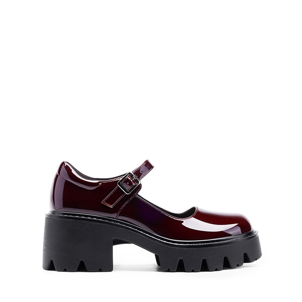 Chunky Platform Mary Jane Pumps - BURGUNDY-PAT - 3