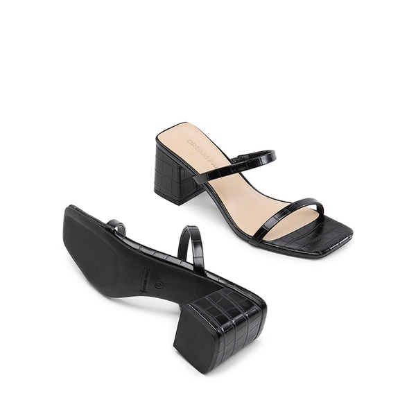 Minimalist Thin-Strap Block Heel Sandals - BLACK-STONE PU - 2