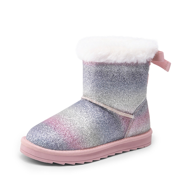 [FuzzyChic TeddyCozy] Kid's Suede Bow Snow Boots - RAINBOW/GLITTER -  0