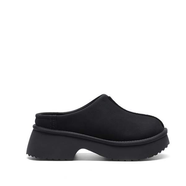 Faux Suede Slip-on Mules - BLACK - 1