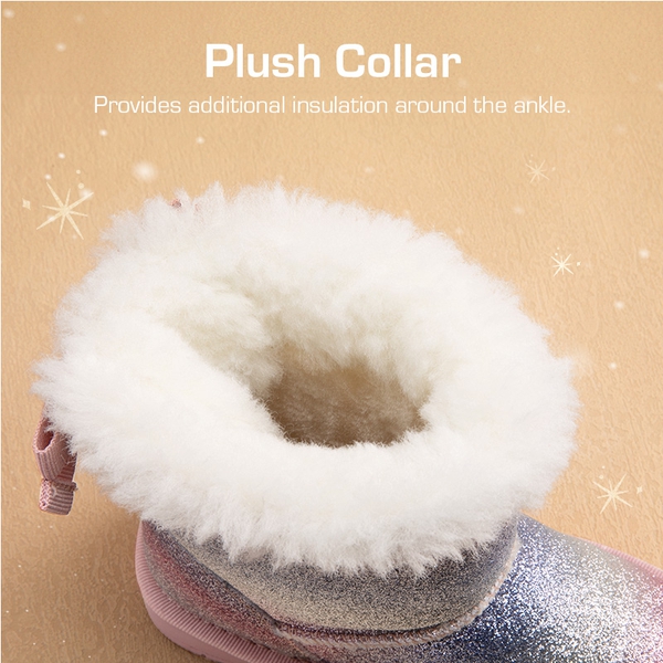 [FuzzyChic TeddyCozy] Kid's Suede Bow Snow Boots - RAINBOW/GLITTER - 2