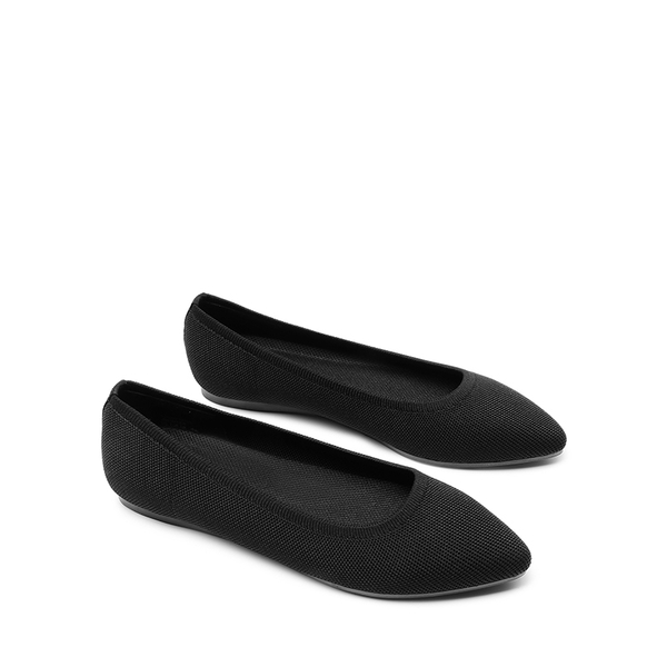 Slip-On Pointed Toe Knit Flats - BLACK - 2