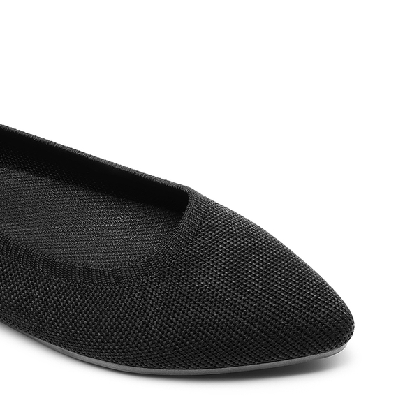 Slip-On Pointed Toe Knit Flats - BLACK - 3