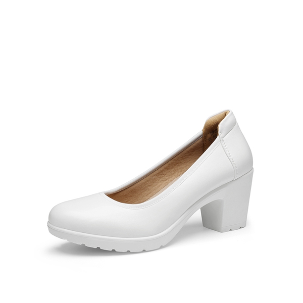 Ascenda Wide-Toe Arch Support Block Heel Pumps - WHITE -  0