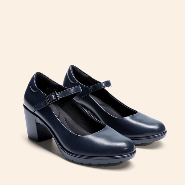 Wide-Toe Classic Mary Jane Pumps - NAVY BLUE - 2