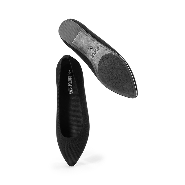 Slip-On Pointed Toe Knit Flats - BLACK - 5
