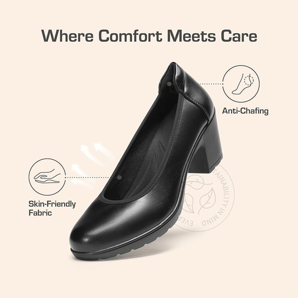 Wide-Toe Arch Support Block Heel Pumps - BLACK - 5