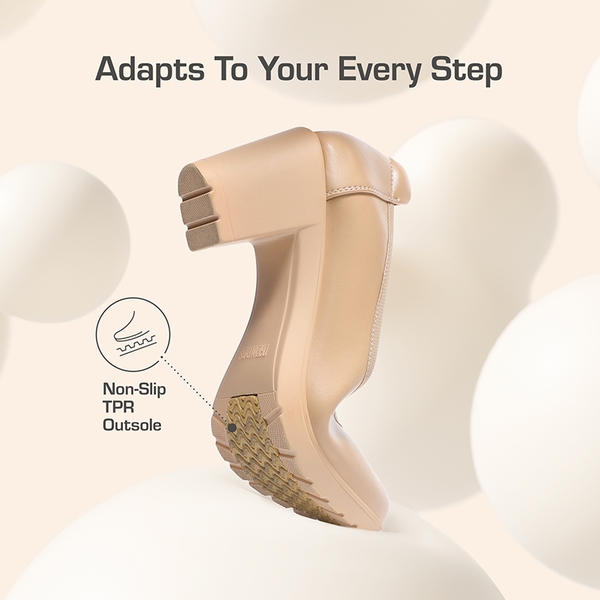 Wide-Toe Arch Support Block Heel Pumps - NUDE - 4