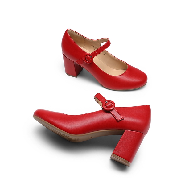 Fashion Block Heel Mary Jane Pumps - RED - 2