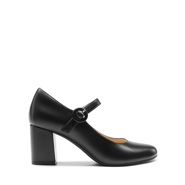 Vegan Leather Mary Jane Pumps - BLACK - 1