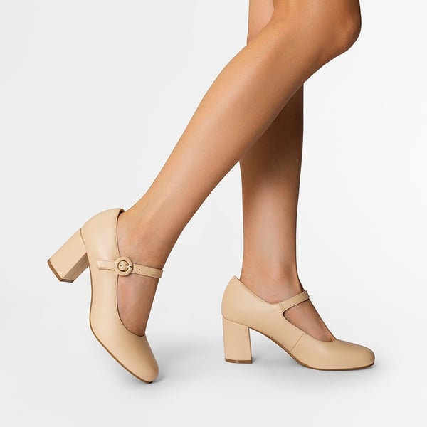 Vegan Leather Mary Jane Pumps - NUDE - 5
