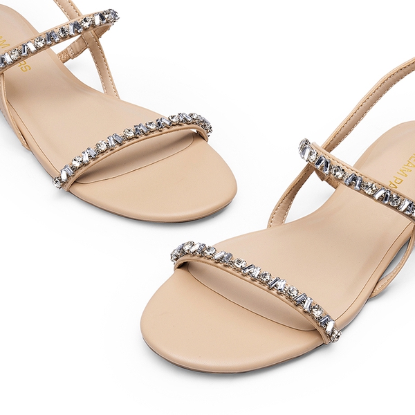 Women’s Rhinestone Flat Summer Sandals - NUDE - 4