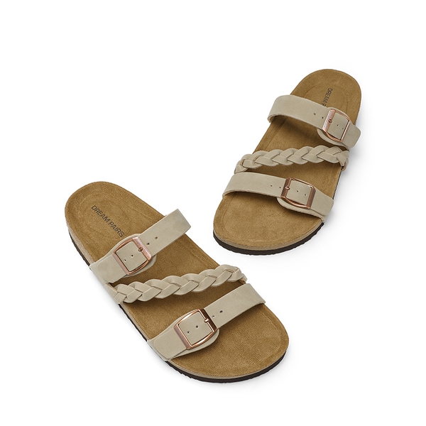 Adjustable Vegan Leather Slide Sandals - BEIGE - 7