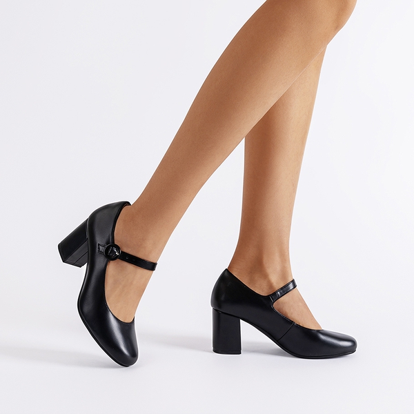 Vegan Leather Mary Jane Pumps - BLACK - 5