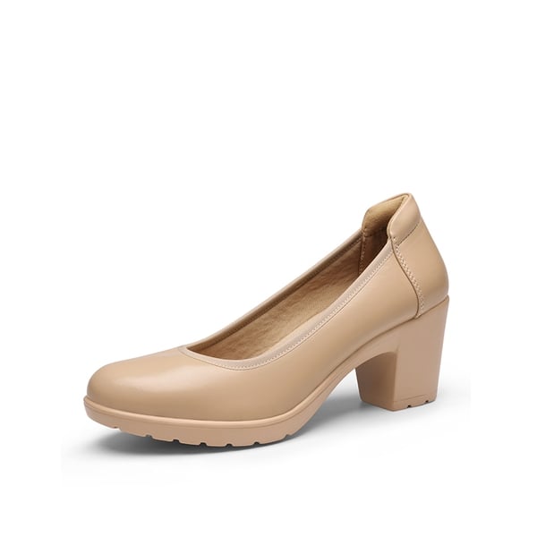 Wide-Toe Arch Support Block Heel Pumps - NUDE -  0