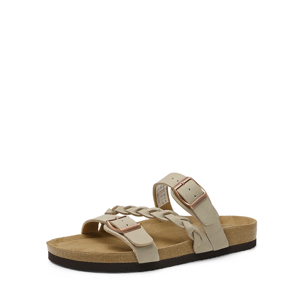 Adjustable Vegan Leather Slide Sandals - BEIGE -  0
