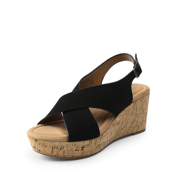 Arch Support Criss-cross Wedge Sandals - BLACK -  0