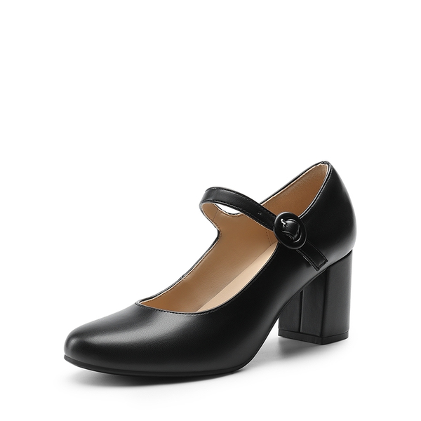 Vegan Leather Mary Jane Pumps - BLACK -  0