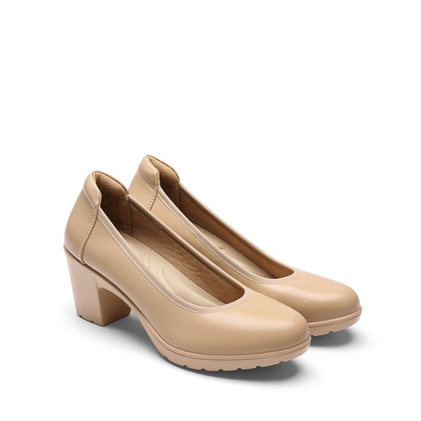 Wide-Toe Arch Support Block Heel Pumps - NUDE - 2
