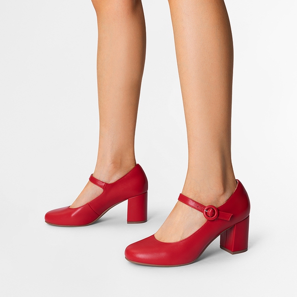 Fashion Block Heel Mary Jane Pumps - RED - 6