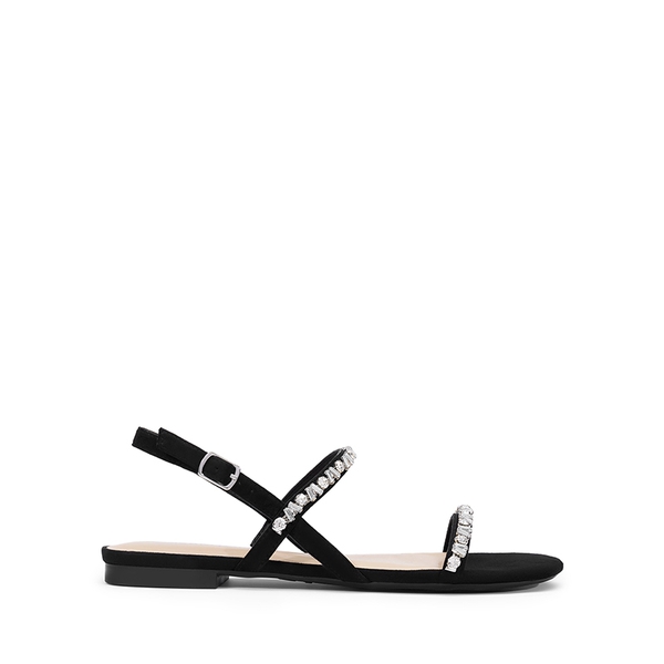 Women’s Rhinestone Flat Summer Sandals - BLACK - 1