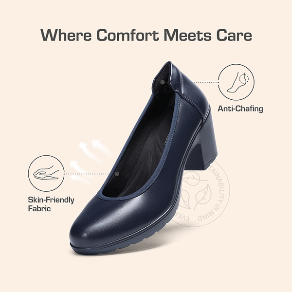 Wide-Toe Arch Support Block Heel Pumps - NAVY BLUE - 5