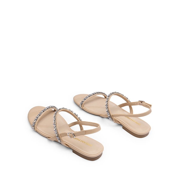 Women’s Rhinestone Flat Summer Sandals - NUDE - 3