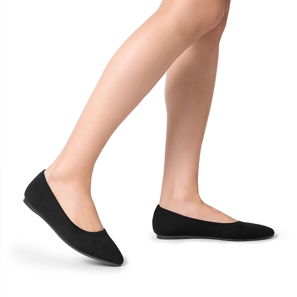 Slip-On Pointed Toe Knit Flats - BLACK - 7