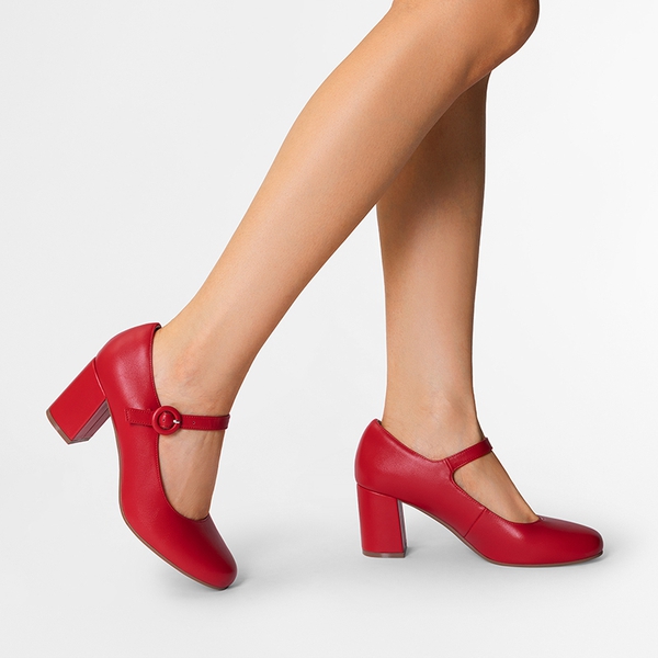 Fashion Block Heel Mary Jane Pumps - RED - 5