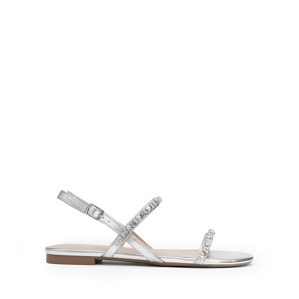 Women’s Rhinestone Flat Summer Sandals - SILVER - 1