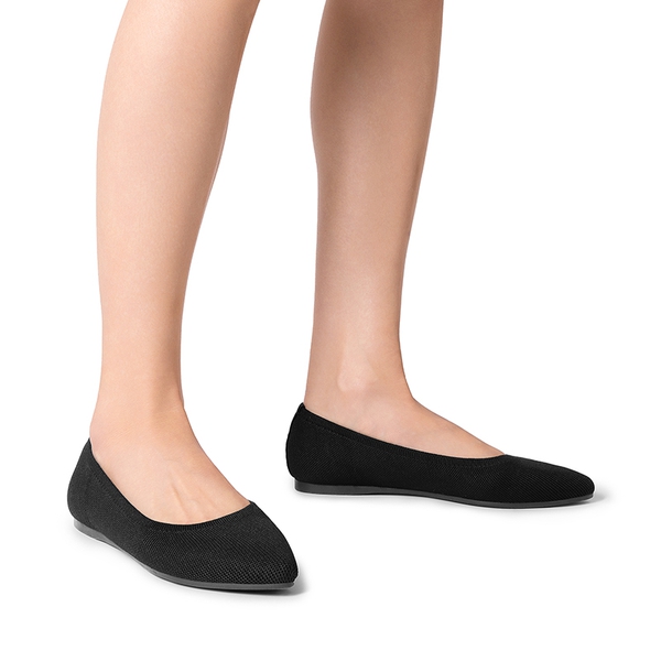 Slip-On Pointed Toe Knit Flats - BLACK - 6