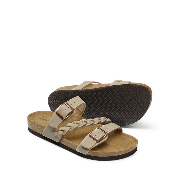 Adjustable Vegan Leather Slide Sandals - BEIGE - 5