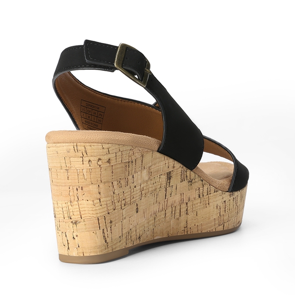 Arch Support Criss-cross Wedge Sandals - BLACK - 3