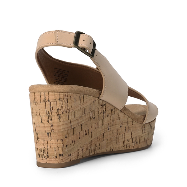Arch Support Criss-cross Wedge Sandals - NUDE - 3