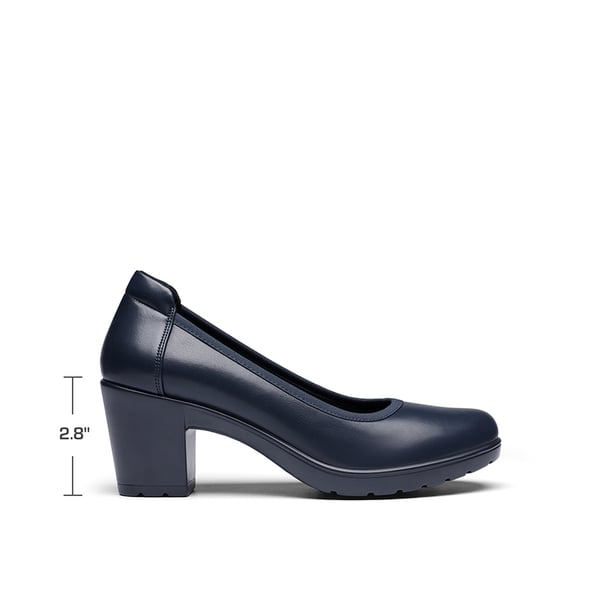 Wide-Toe Arch Support Block Heel Pumps - NAVY BLUE - 1