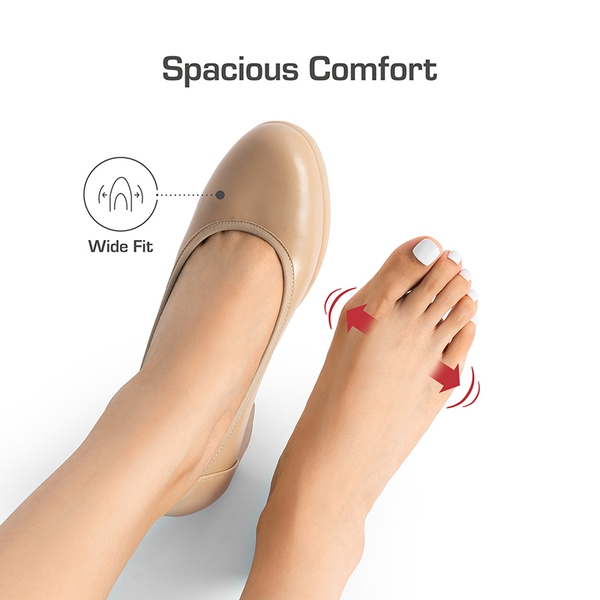 Wide-Toe Arch Support Block Heel Pumps - NUDE - 6