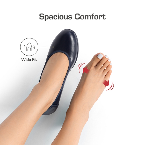 Wide-Toe Arch Support Block Heel Pumps - NAVY BLUE - 6