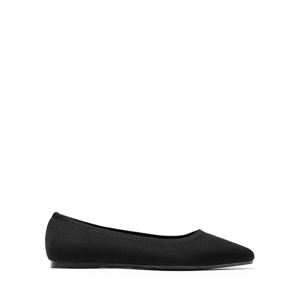Slip-On Pointed Toe Knit Flats - BLACK - 1