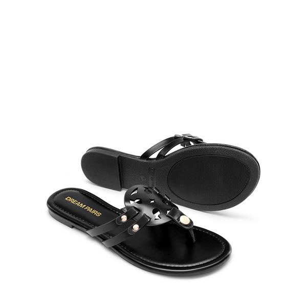 Women’s Casual Strappy Flip-Flop Sandals - BLACK - 4
