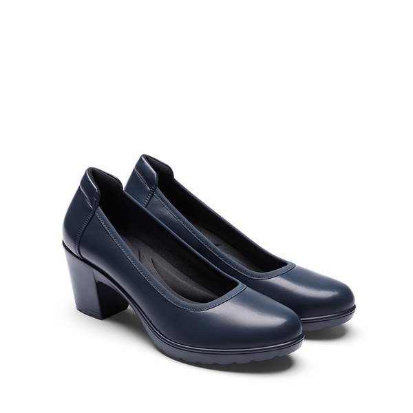 Wide-Toe Arch Support Block Heel Pumps - NAVY BLUE - 2